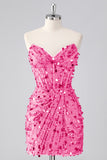 Fuchsia Corset Strapless Beaded Homecoming Dress with Sequins