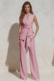 Notched Lapel White Sleeveless Women Suits with Sash