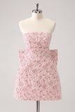Light Yellow Strapless Floral A Line Homecoming Dress With Bow