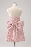 Light Yellow Strapless Floral A Line Homecoming Dress With Bow