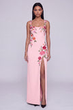 Floral Black Sheath Maxi Wedding Guest Dress with Slit