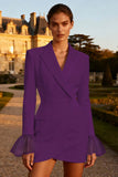 White Peak Lapel Work Dress with Long Sleeves