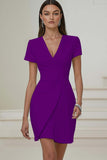 Pencil V-Neck Ivory Work Dress With Pleats