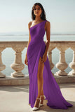 One Shoulder Ivory Ruched Engagement Dress with Slit