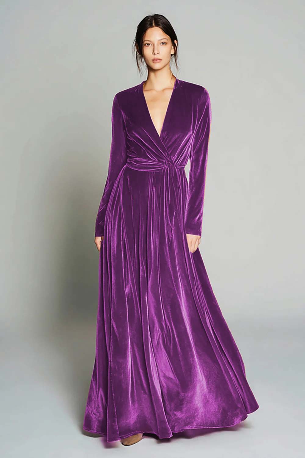 Berylove Women Brown Velvet Holiday Dress A-Line Long Sleeve V-Neck Formal Dress, Plum / US26W Berylove Women Brown Velvet Holiday Dress A-Line Long Sleeve V-Neck Formal Dress, Plum / US26W
