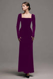 Velvet Square Neck Long Sleeve Sheath Black Tie Dress