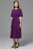 Navy A Line Round Neck Midi Work Dress