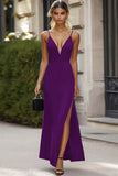 Sheath Spaghetti Straps Black Tie Dress with Slit