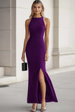 Halter Bodycon Black Tie Dress with Slit