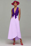 Orange and Fuchsia V-Neck A-Line Formal Dress With Bow