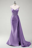 Royal Blue Mermaid Beaded Corset Prom Dress with Sash