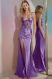 Corset Appliqued Mermaid Golden Prom Dress With Slit