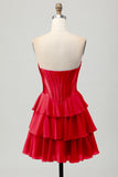 Fuchsia Corset Tiered A Line Strapless Homecoming Dress