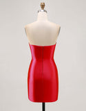 Fuchsia Beaded Satin Bodycon Strapless Homecoming Dress with Slit