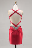Dark Green Corset Satin Bodycon Homecoming Dress with Rhinestones