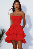 Strapless Ruffle A Line Sky Blue Graduation Dress