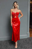 Dark Green Sheath Strapless Cut Out Ankle Length Formal Dress