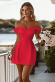 Off The Shoulder Satin Bodycon White Short Graduation Dress