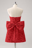 Fuchsia A Line Floral Strapless Mini Dress With Bow