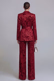 Jacquard Dark Green Notched Lapel 2 Piece Women Suits with Belt