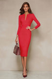 Black Bodycon 3/4 Sleeve Midi Work Dress