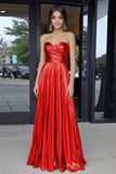 Gold Sweetheart Metallic A-Line Pleated Long Prom Dress