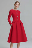 Ivory A-Line Round Neck Long Sleeve Work Dress