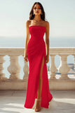 Strapless Ivory Sheath Engagement Dress with Slit