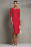 Ivory Sheath V-Neck Midi Dress With Half Sleeves