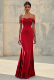 Mermaid Off Shoulder Purple Chiffon Long Formal Dress