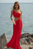 One Shoulder Cut Out Chiffon White Engagement Dress