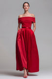 Off the Shoulder A Line Fuchsia and Red Formal Dress