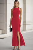 Halter Bodycon Black Tie Dress with Slit