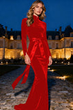 Black Mermaid Velvet High Neck Maxi Formal Dress With Bow