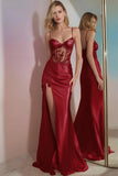 Corset Appliqued Mermaid Golden Prom Dress With Slit
