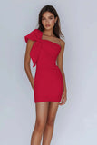 White One Shoulder Bow Bodycon Graduation Dress