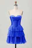 Fuchsia Corset Tiered A Line Strapless Homecoming Dress