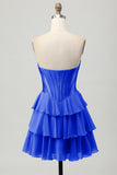 Fuchsia Corset Tiered A Line Strapless Homecoming Dress