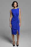 Grey Ruched Midi Dress with Slit