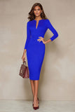 Black Bodycon 3/4 Sleeve Midi Work Dress