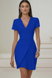 Pencil V-Neck Ivory Work Dress With Pleats