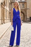 Sky Blue 2 Piece Sleeveless Slim Fit Women Suits