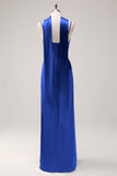 Sage Sheath Spaghetti Straps Slit Bridesmaid Dress with Ribbon