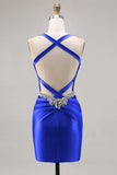 Dark Green Corset Satin Bodycon Homecoming Dress with Rhinestones