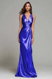 Gold V-Neck Sheath Long Formal Dress