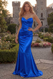 Green Mermaid Strapless Ruched Prom Dress