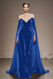 Black Off The Shoulder Velvet Evening Dress with Cloak
