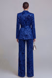 Jacquard Dark Green Notched Lapel 2 Piece Women Suits with Belt