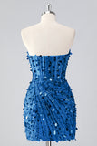 Fuchsia Corset Strapless Beaded Homecoming Dress with Sequins