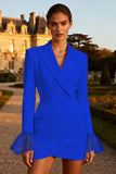 White Peak Lapel Work Dress with Long Sleeves